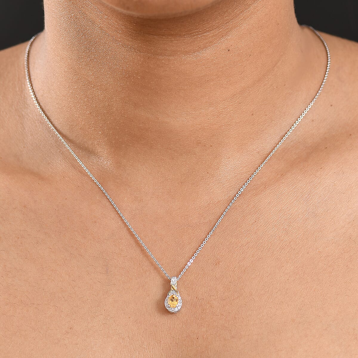 D'Joy Brazilian Citrine and White Zircon 0.60 ctw Pendant Necklace in 18K Vermeil YG and Rhodium Over Sterling Silver 20 Inches image number 2