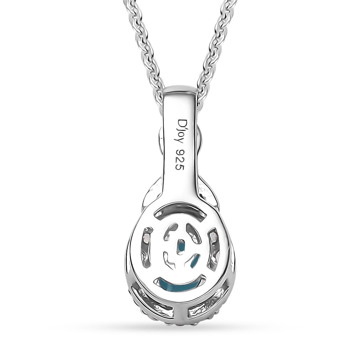 D'Joy Premium Sleeping Beauty Turquoise and White Zircon 0.65 ctw Pendant Necklace in 18K Vermeil YG and Rhodium Over Sterling Silver 20 Inches image number 4