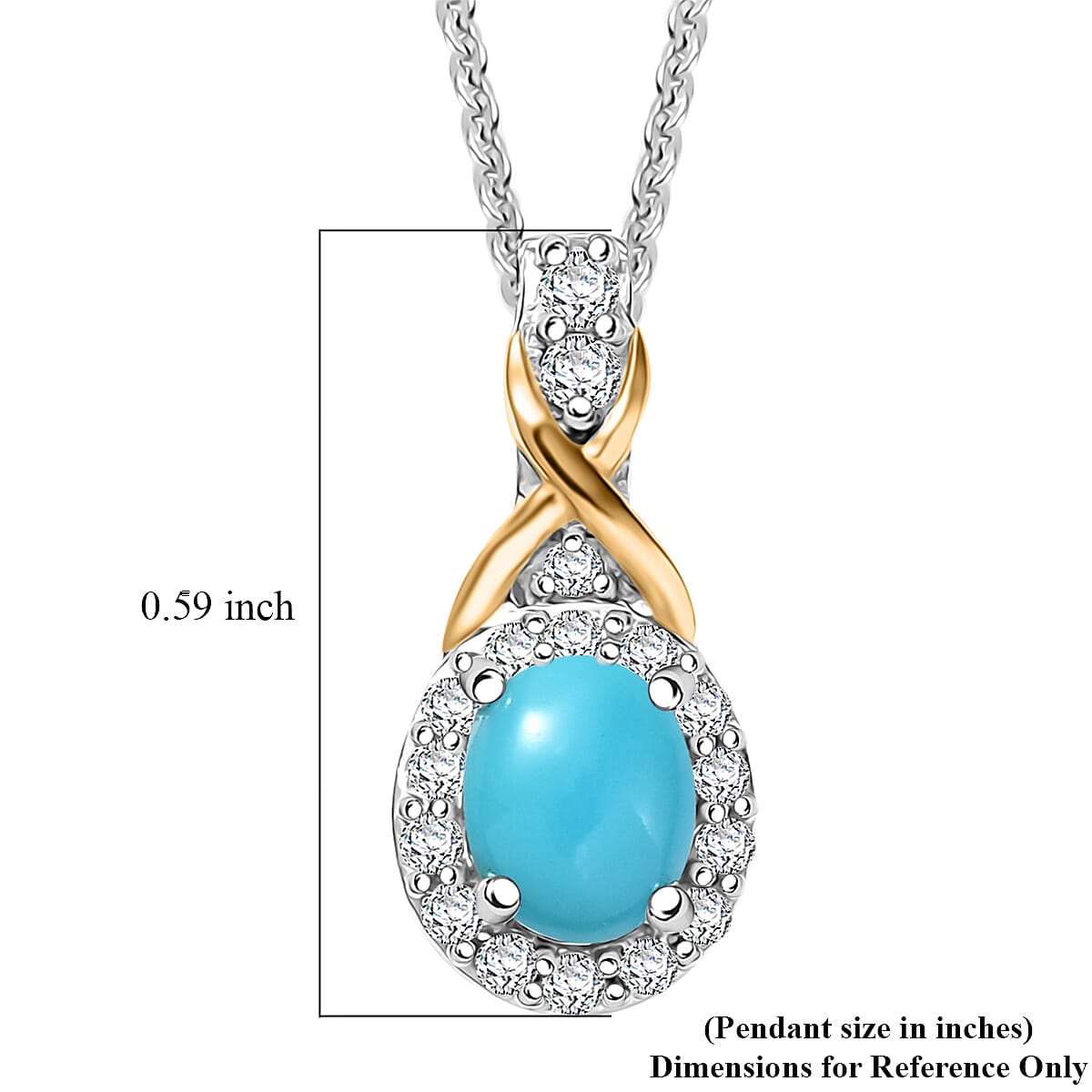 D'Joy Premium Sleeping Beauty Turquoise and White Zircon 0.65 ctw Pendant Necklace in 18K Vermeil YG and Rhodium Over Sterling Silver 20 Inches image number 6