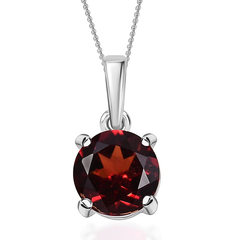 D'Joy Mozambique Garnet 1.50 ctw Pendant Necklace in Rhodium Over Sterling Silver 20 Inches 
