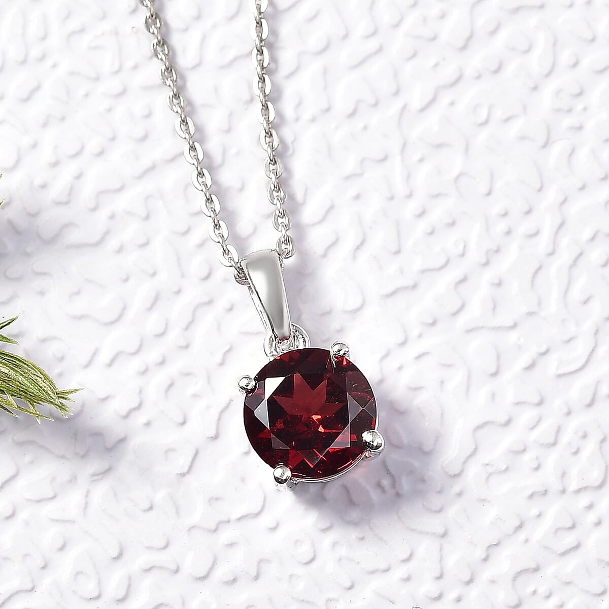 D'Joy Mozambique Garnet 1.50 ctw Pendant Necklace in Rhodium Over Sterling Silver 20 Inches  image number 1