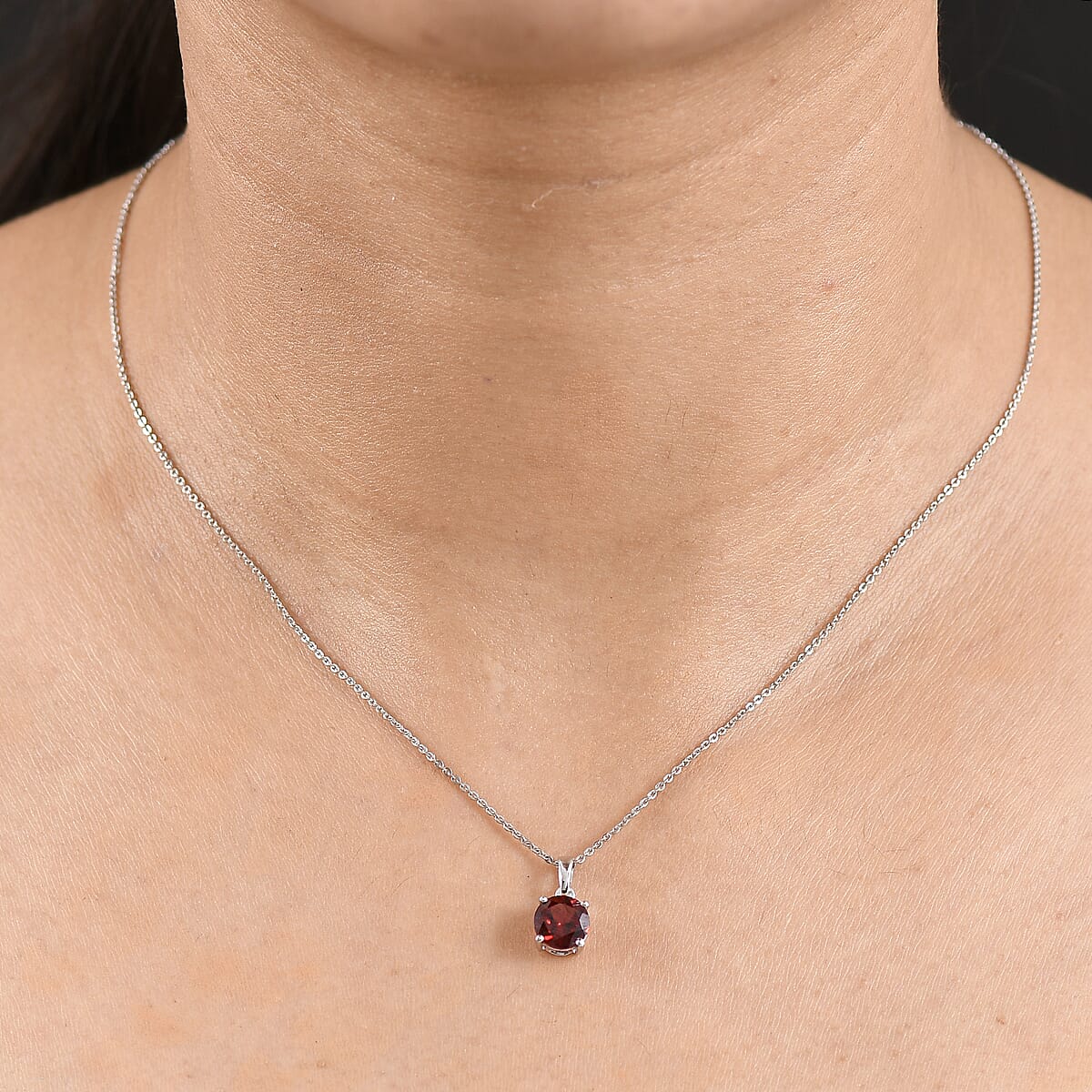 D'Joy Mozambique Garnet 1.50 ctw Pendant Necklace in Rhodium Over Sterling Silver 20 Inches  image number 2
