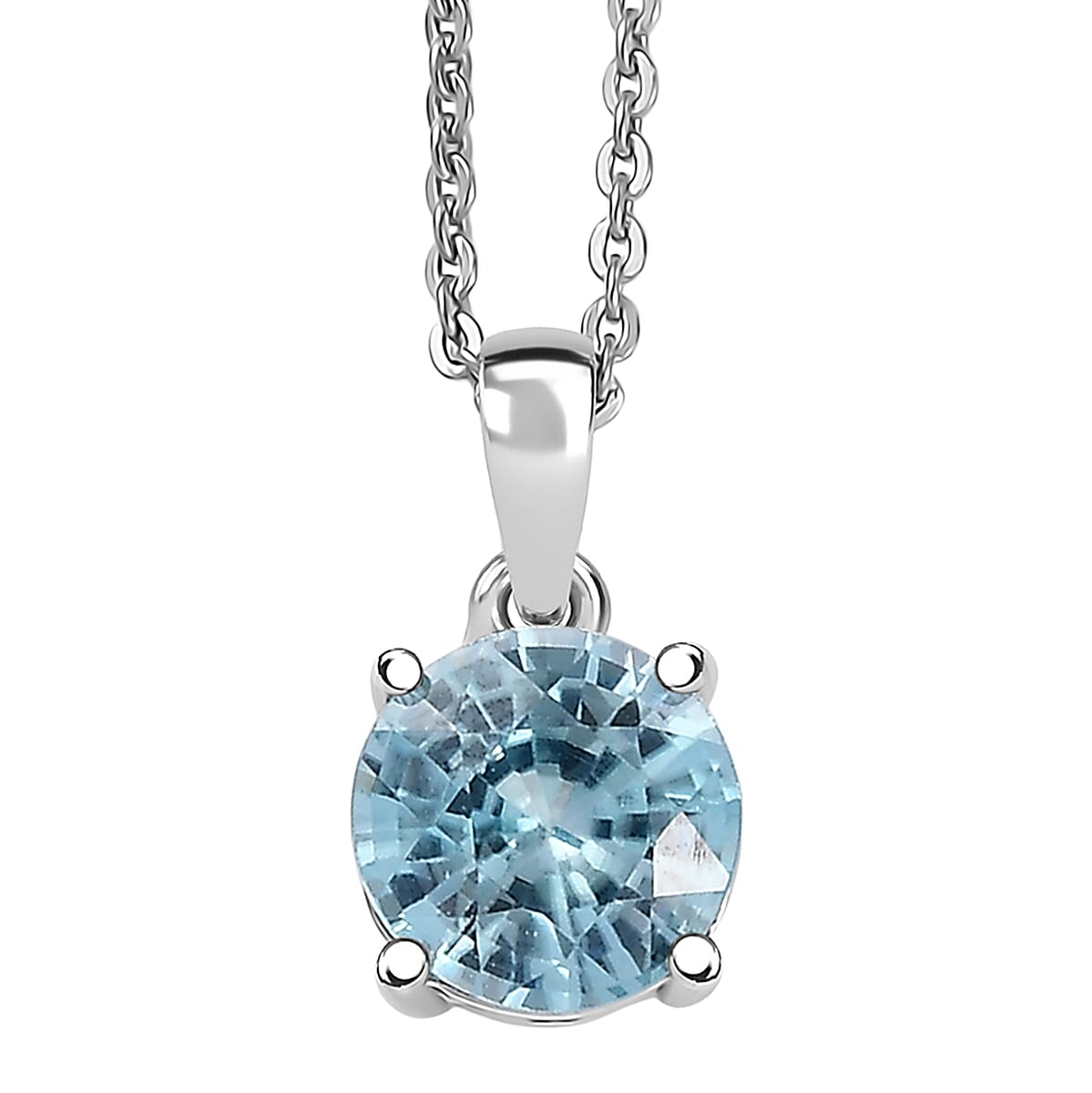 D'Joy Cambodian Blue Zircon 2.10 ctw Pendant Necklace in Rhodium Over Sterling Silver 20 Inches  image number 0