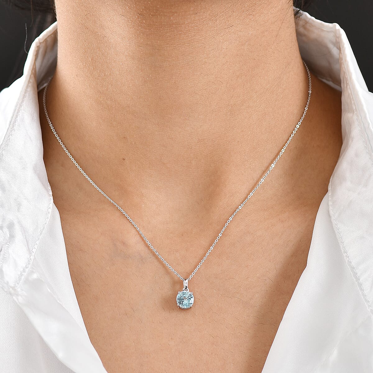 D'Joy Cambodian Blue Zircon 2.10 ctw Pendant Necklace in Rhodium Over Sterling Silver 20 Inches  image number 2