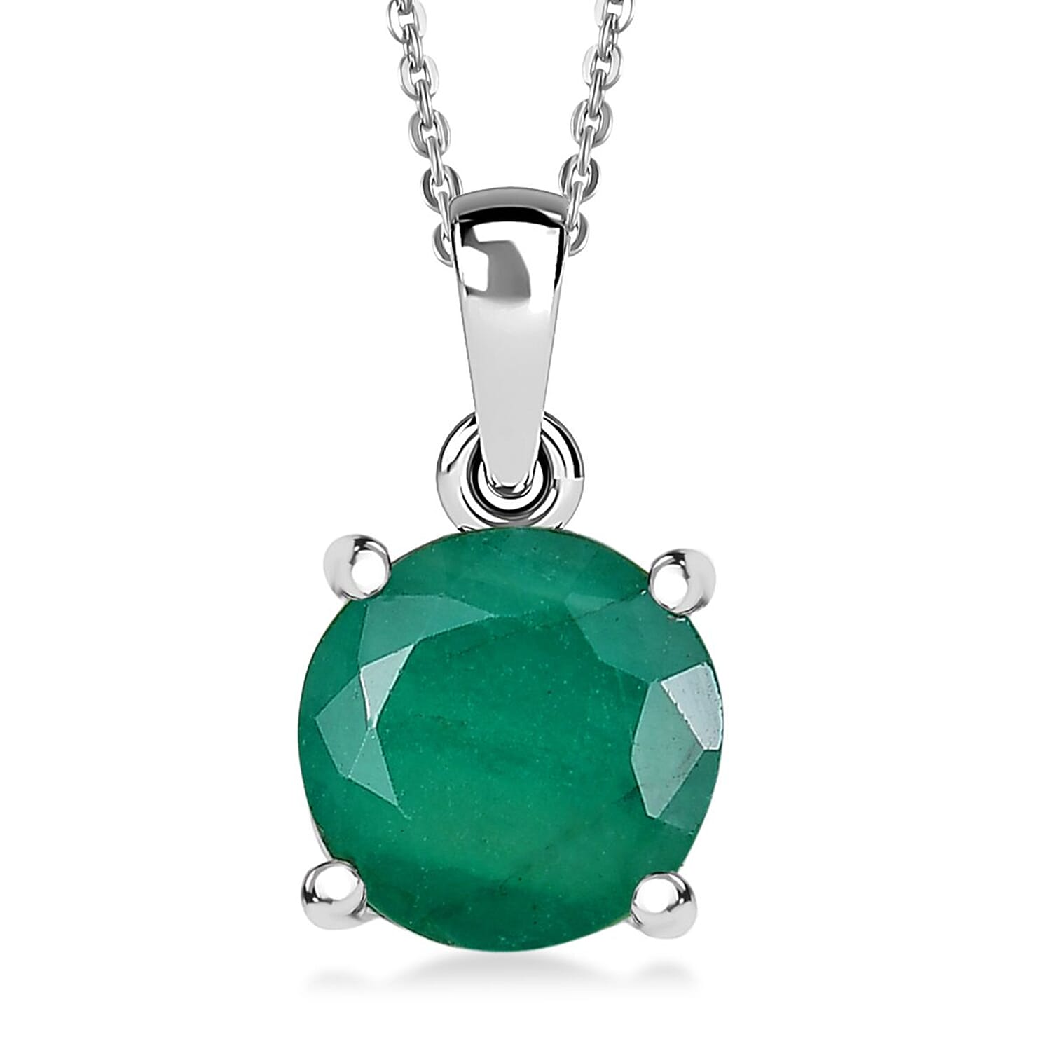 D'Joy Socoto Emerald 1.20 ctw Pendant Necklace in Rhodium Over Sterling Silver 20 Inches