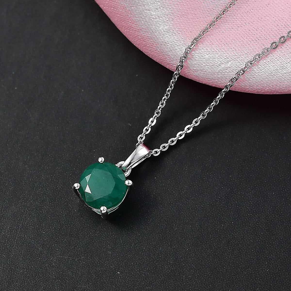 D'Joy Socoto Emerald 1.20 ctw Pendant Necklace in Rhodium Over Sterling Silver 20 Inches image number 1