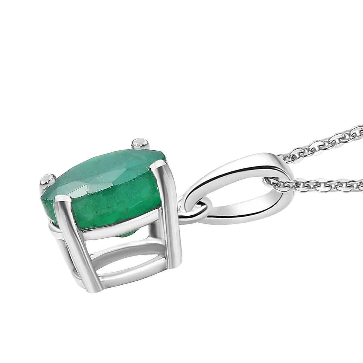 D'Joy Socoto Emerald 1.20 ctw Pendant Necklace in Rhodium Over Sterling Silver 20 Inches image number 3