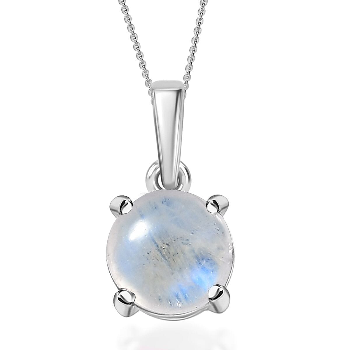 D'Joy Rainbow Moonstone 1.50 ctw Solitaire Pendant Necklace in Rhodium Over Sterling Silver 20 Inches image number 0