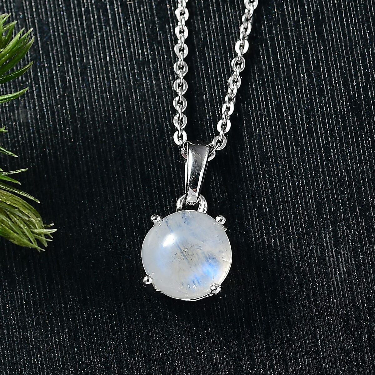 D'Joy Rainbow Moonstone 1.50 ctw Solitaire Pendant Necklace in Rhodium Over Sterling Silver 20 Inches image number 1