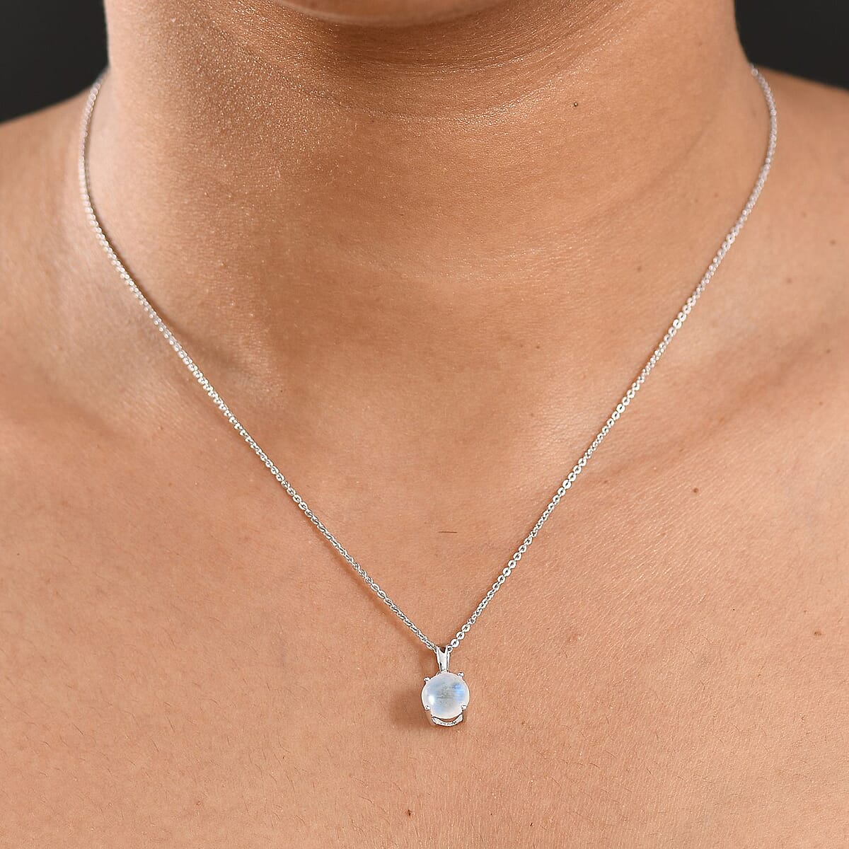 D'Joy Rainbow Moonstone 1.50 ctw Solitaire Pendant Necklace in Rhodium Over Sterling Silver 20 Inches image number 2