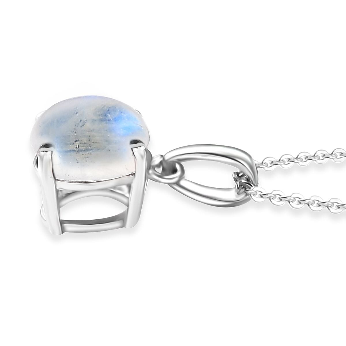 D'Joy Rainbow Moonstone 1.50 ctw Solitaire Pendant Necklace in Rhodium Over Sterling Silver 20 Inches image number 3