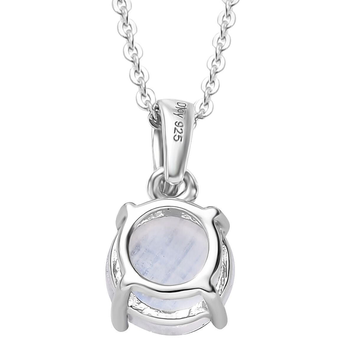 D'Joy Rainbow Moonstone 1.50 ctw Solitaire Pendant Necklace in Rhodium Over Sterling Silver 20 Inches image number 4