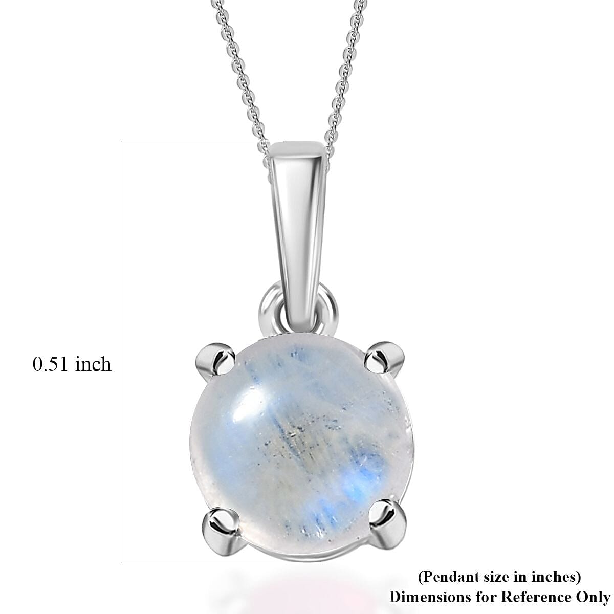 D'Joy Rainbow Moonstone 1.50 ctw Solitaire Pendant Necklace in Rhodium Over Sterling Silver 20 Inches image number 5
