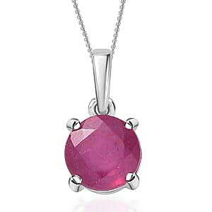 D'Joy Niassa Ruby (FF) 2.35 ctw Solitaire Pendant Necklace in Rhodium Over Sterling Silver 20 Inches