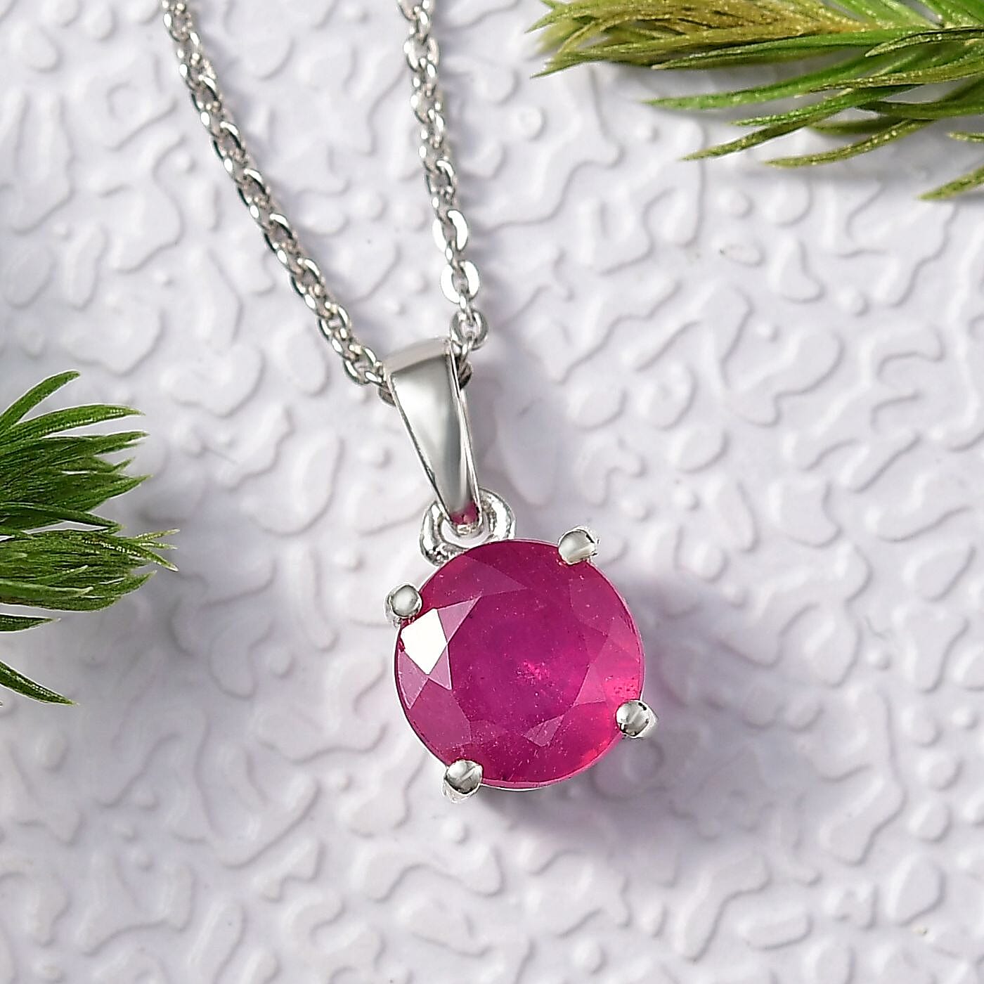 D'Joy Niassa Ruby (FF) 2.35 ctw Solitaire Pendant Necklace in Rhodium Over Sterling Silver 20 Inches