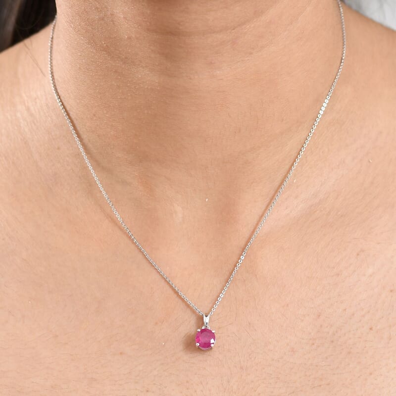 D'Joy Niassa Ruby (FF) 2.35 ctw Solitaire Pendant Necklace in Rhodium Over Sterling Silver 20 Inches