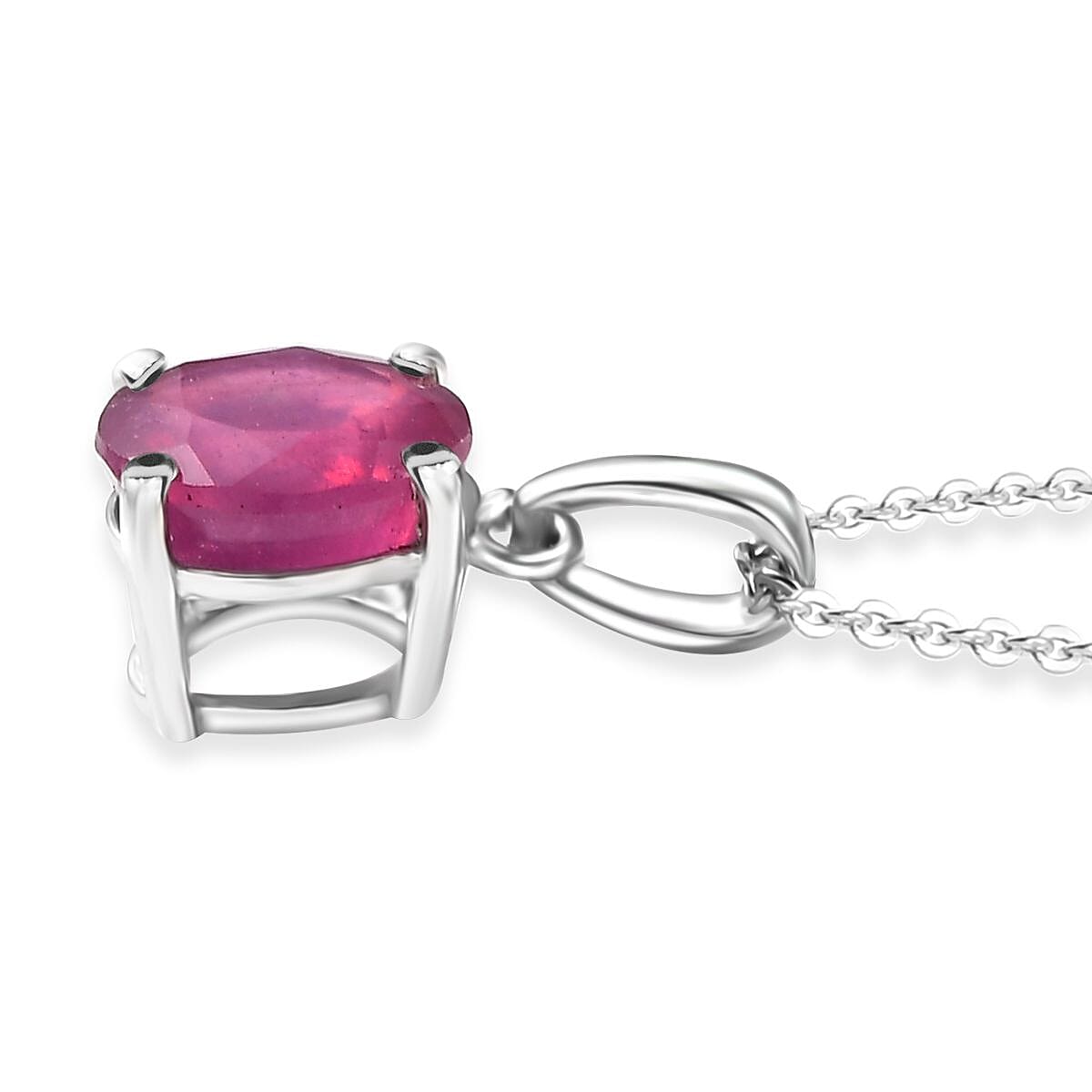 D'Joy Niassa Ruby (FF) 2.35 ctw Solitaire Pendant Necklace in Rhodium Over Sterling Silver 20 Inches