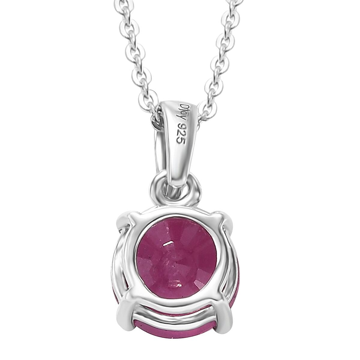 D'Joy Niassa Ruby (FF) 2.35 ctw Solitaire Pendant Necklace in Rhodium Over Sterling Silver 20 Inches image number 4