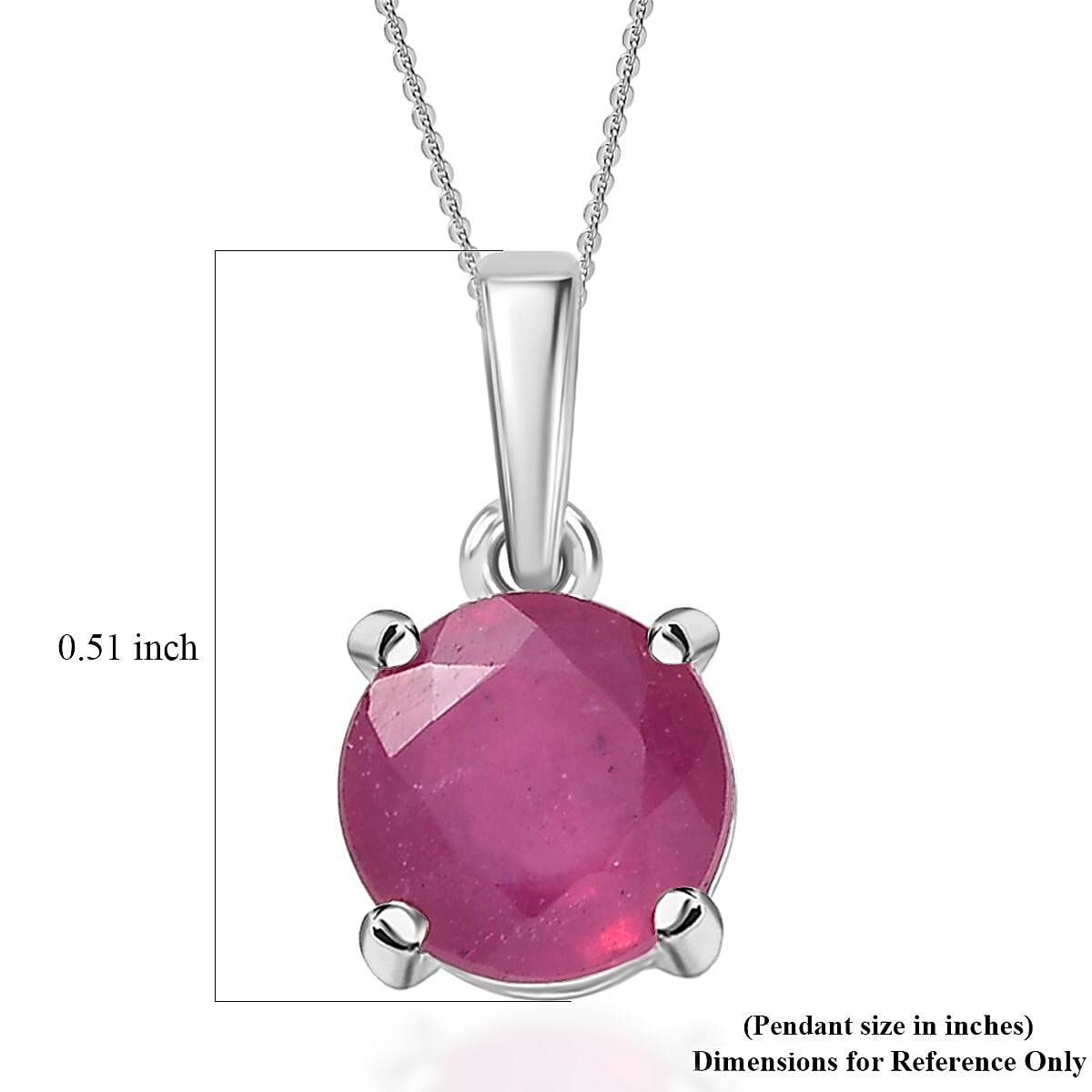D'Joy Niassa Ruby (FF) 2.35 ctw Solitaire Pendant Necklace in Rhodium Over Sterling Silver 20 Inches image number 5