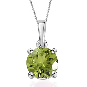 D'Joy Hebei Peridot 1.25 ctw Solitaire Pendant Necklace in Rhodium Over Sterling Silver 20 Inches