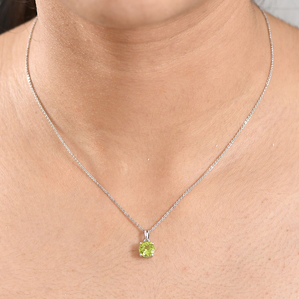 D'Joy Hebei Peridot 1.25 ctw Solitaire Pendant Necklace in Rhodium Over Sterling Silver 20 Inches image number 2