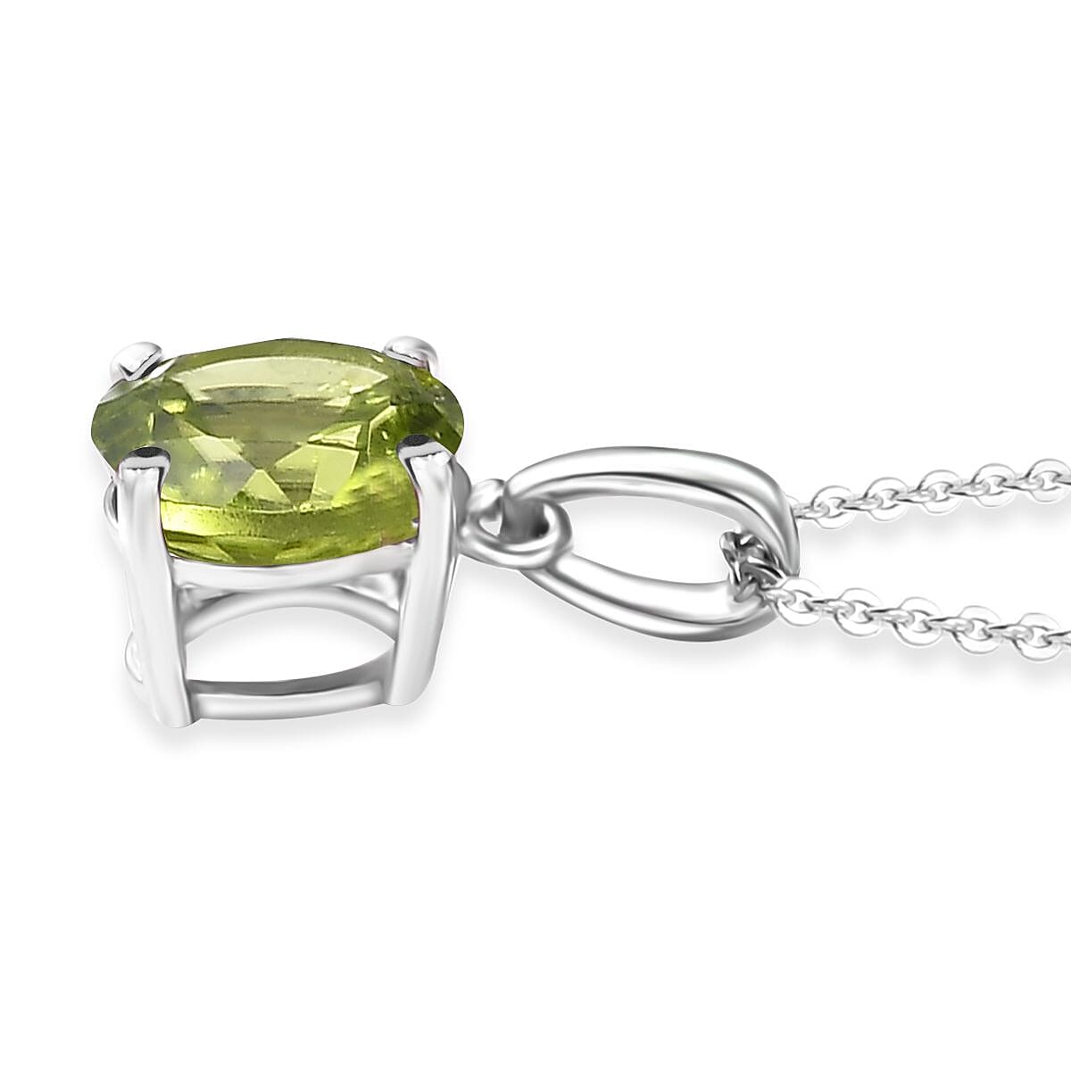 D'Joy Hebei Peridot 1.25 ctw Solitaire Pendant Necklace in Rhodium Over Sterling Silver 20 Inches image number 3