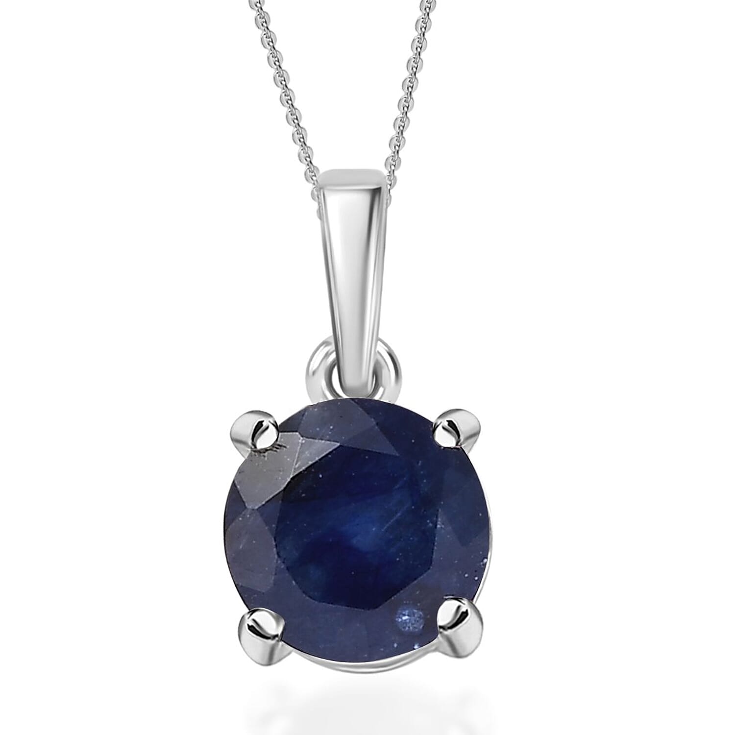 D'Joy Masoala Sapphire (D) 2.00 ctw Pendant Necklace in Rhodium Over Sterling Silver 20 Inches