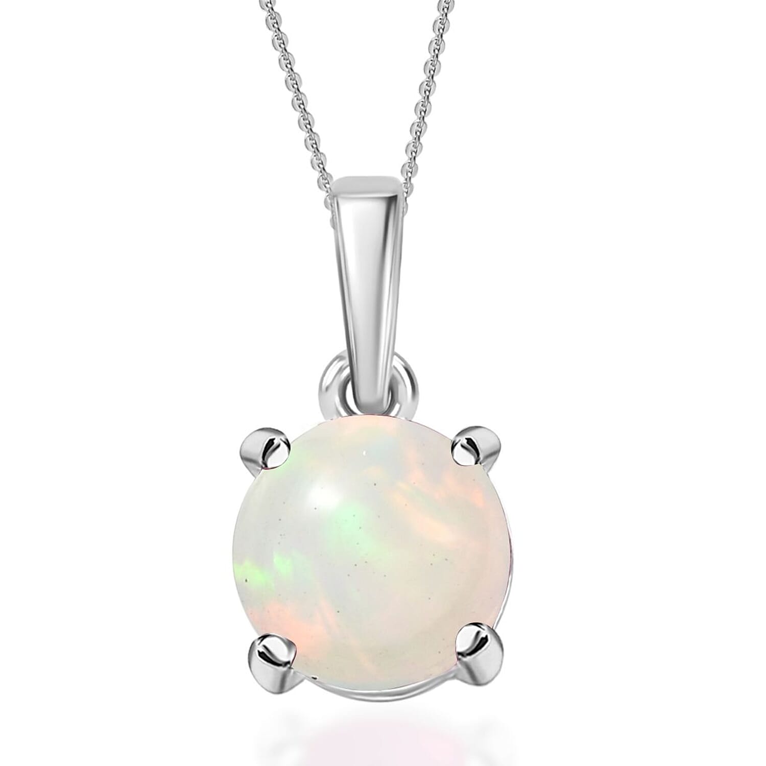 D'Joy Ethiopian Welo Opal 0.90 ctw Solitaire Pendant Necklace in Rhodium Over Sterling Silver 20 Inches