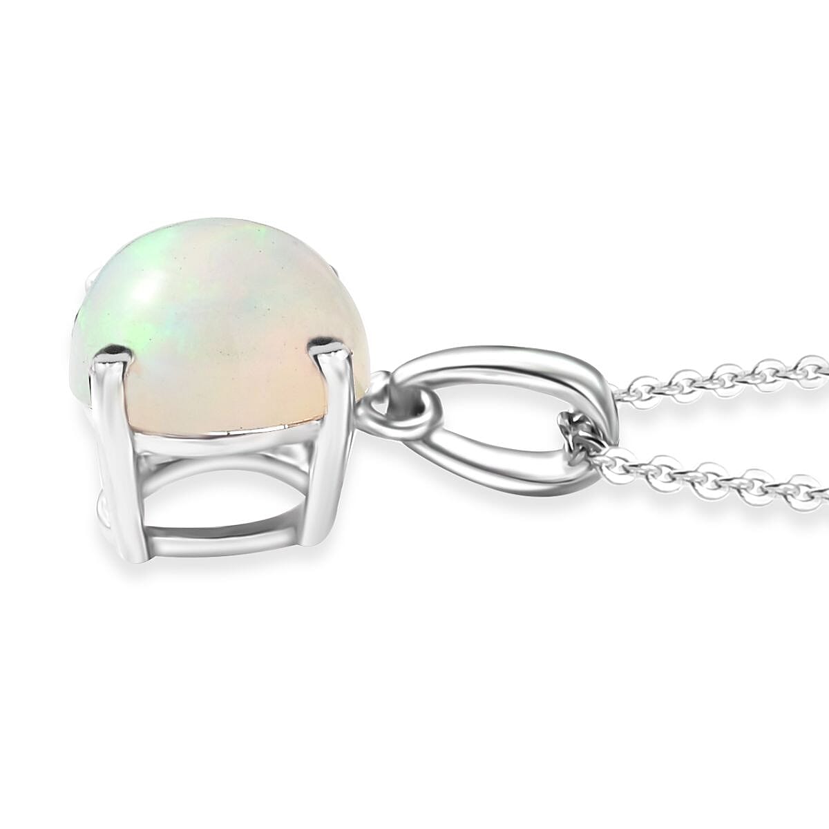 D'Joy Ethiopian Welo Opal 0.90 ctw Solitaire Pendant Necklace in Rhodium Over Sterling Silver 20 Inches image number 3