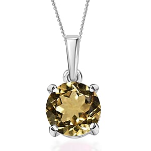 D'Joy Brazilian Citrine 1.20 ctw Solitaire Pendant Necklace in Rhodium Over Sterling Silver 20 Inches