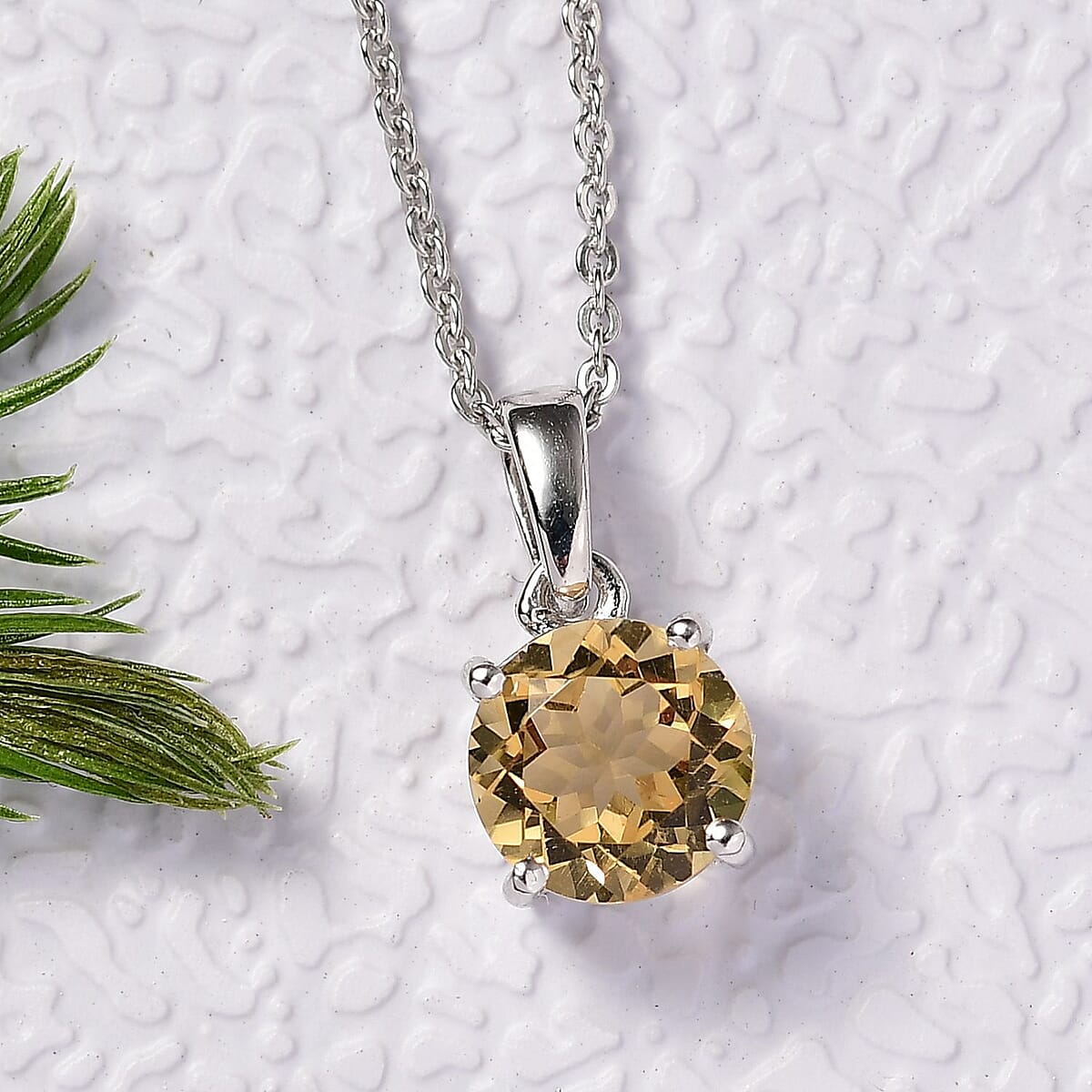 D'Joy Brazilian Citrine 1.20 ctw Solitaire Pendant Necklace in Rhodium Over Sterling Silver 20 Inches image number 1