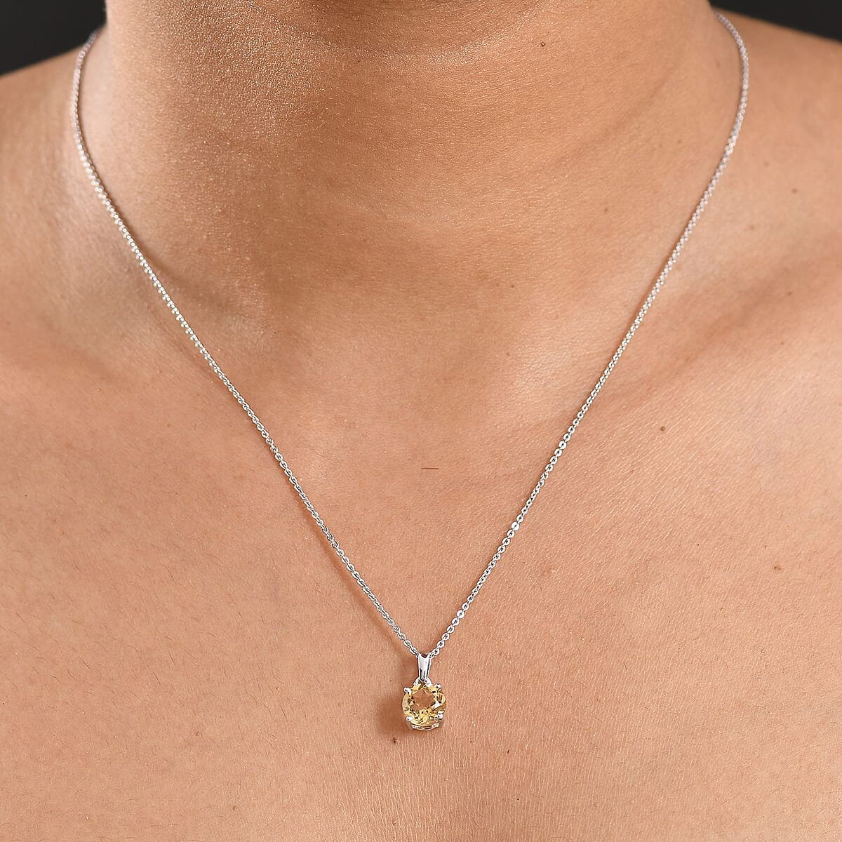 D'Joy Brazilian Citrine 1.20 ctw Solitaire Pendant Necklace in Rhodium Over Sterling Silver 20 Inches image number 2