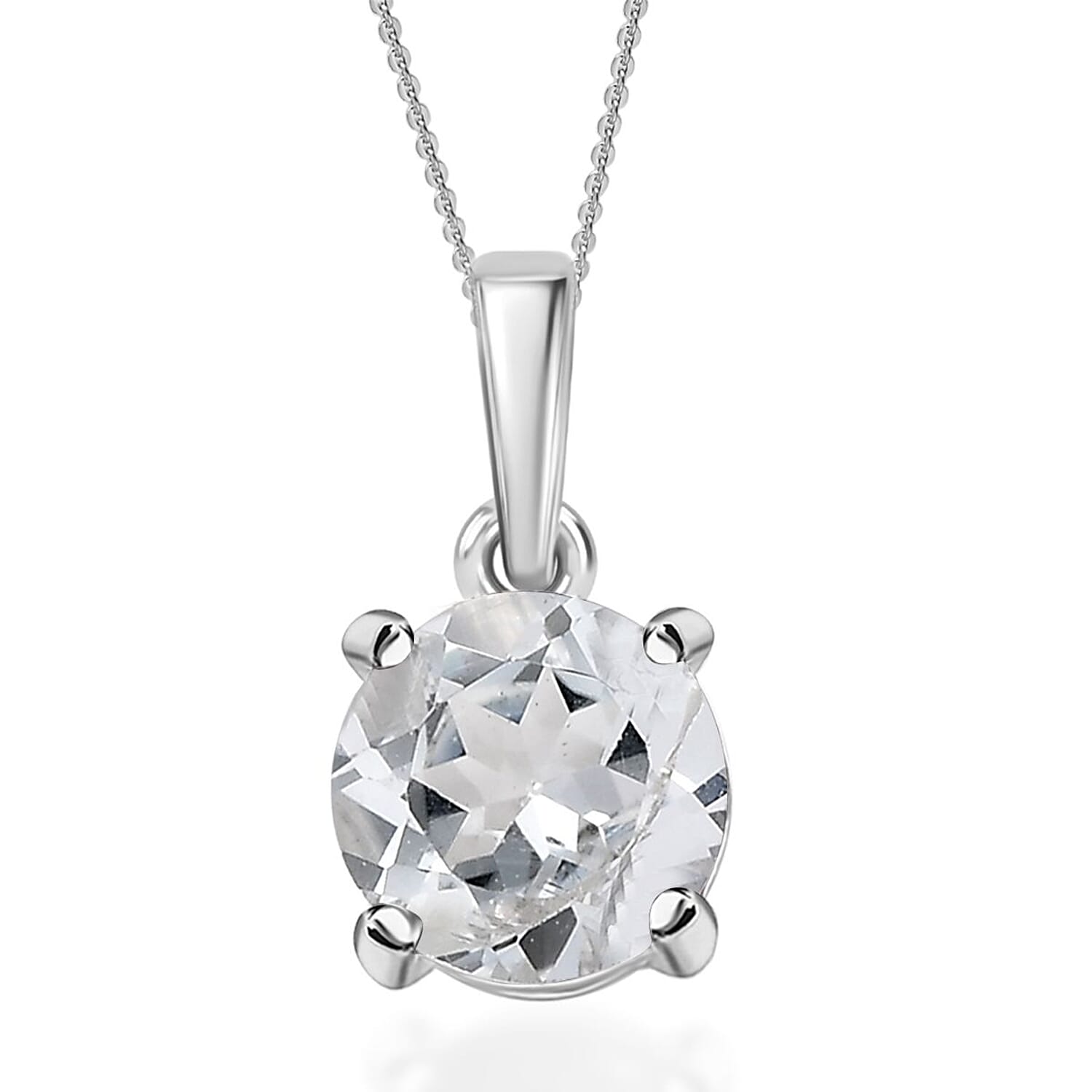 D'Joy Sky Blue Topaz 1.50 ctw Solitaire Pendant Necklace in Rhodium Over Sterling Silver 20 Inches