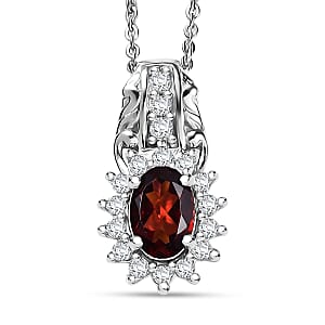 D'Joy Mozambique Garnet and White Zircon 1.35 ctw Pendant Necklace in Rhodium Over Sterling Silver 20 Inches