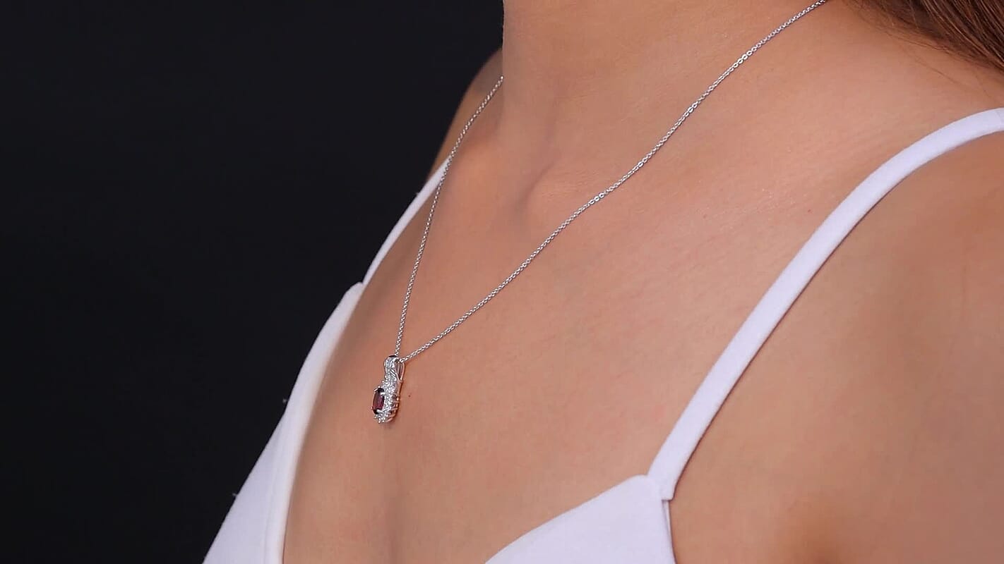 D'Joy Mozambique Garnet and White Zircon 1.35 ctw Pendant Necklace in Rhodium Over Sterling Silver 20 Inches