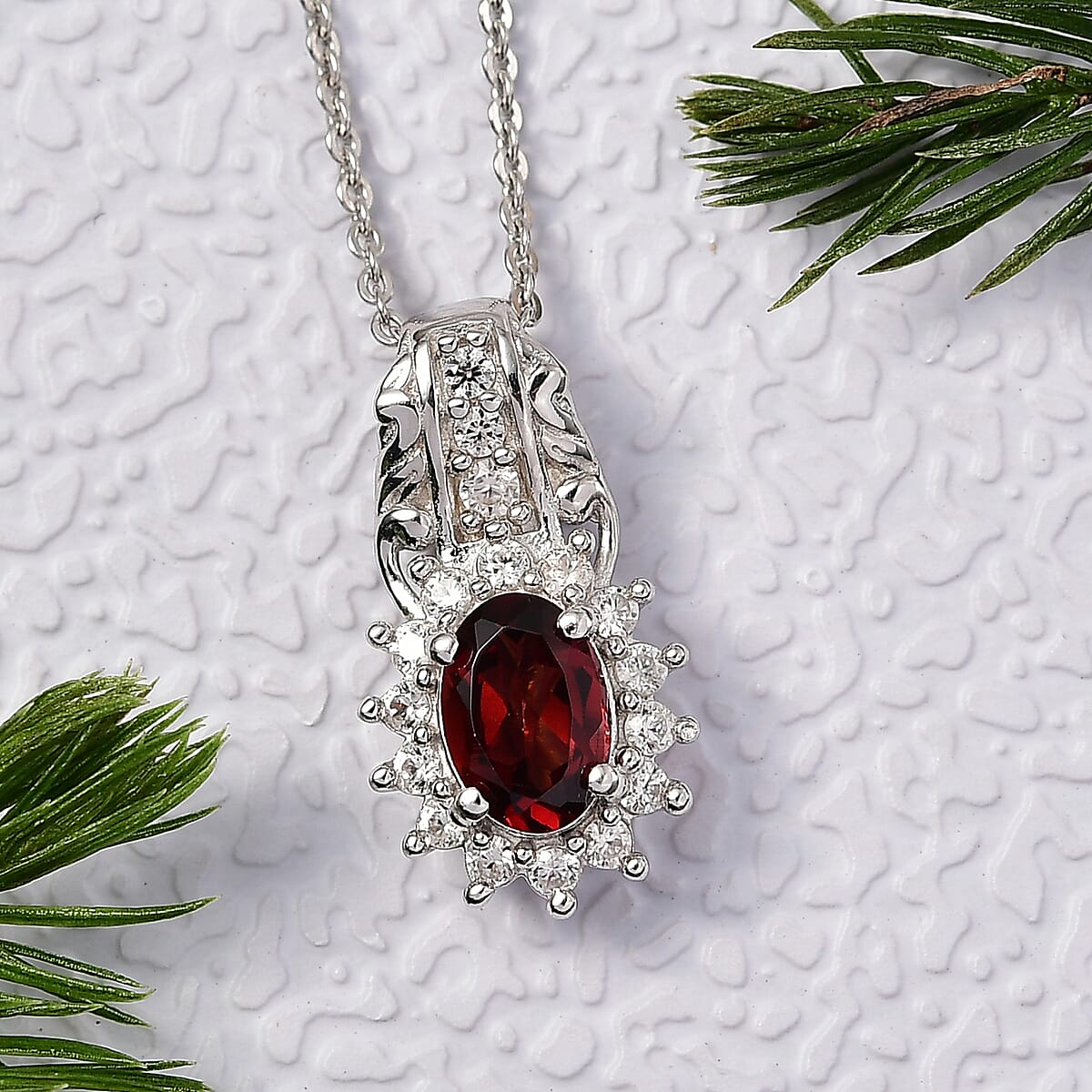 D'Joy Mozambique Garnet and White Zircon 1.35 ctw Pendant Necklace in Rhodium Over Sterling Silver 20 Inches image number 1