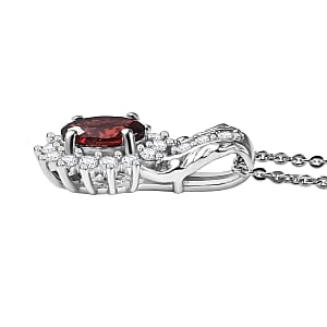 D'Joy Mozambique Garnet and White Zircon 1.35 ctw Pendant Necklace in Rhodium Over Sterling Silver 20 Inches