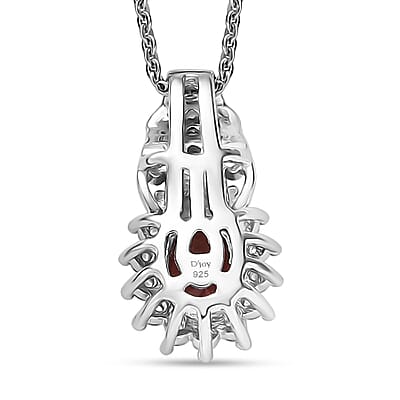 D'Joy Mozambique Garnet and White Zircon 1.35 ctw Pendant Necklace in Rhodium Over Sterling Silver 20 Inches