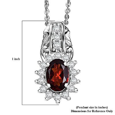D'Joy Mozambique Garnet and White Zircon 1.35 ctw Pendant Necklace in Rhodium Over Sterling Silver 20 Inches