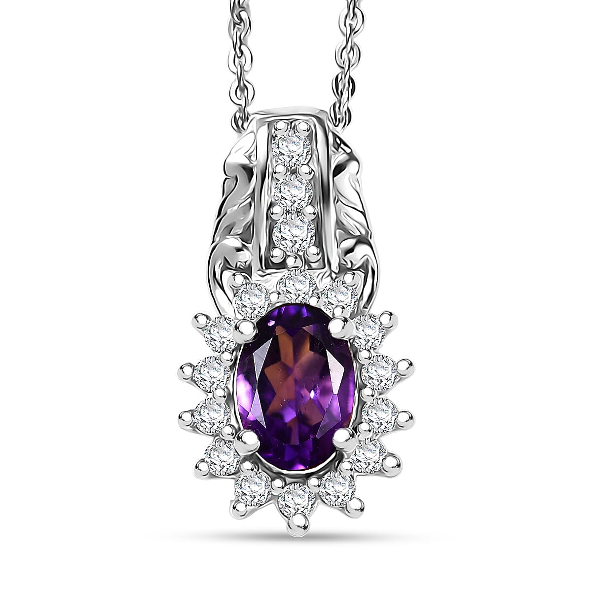 D'Joy African Amethyst and White Zircon 1.20 ctw Pendant Necklace in Rhodium Over Sterling Silver 20 Inches image number 0