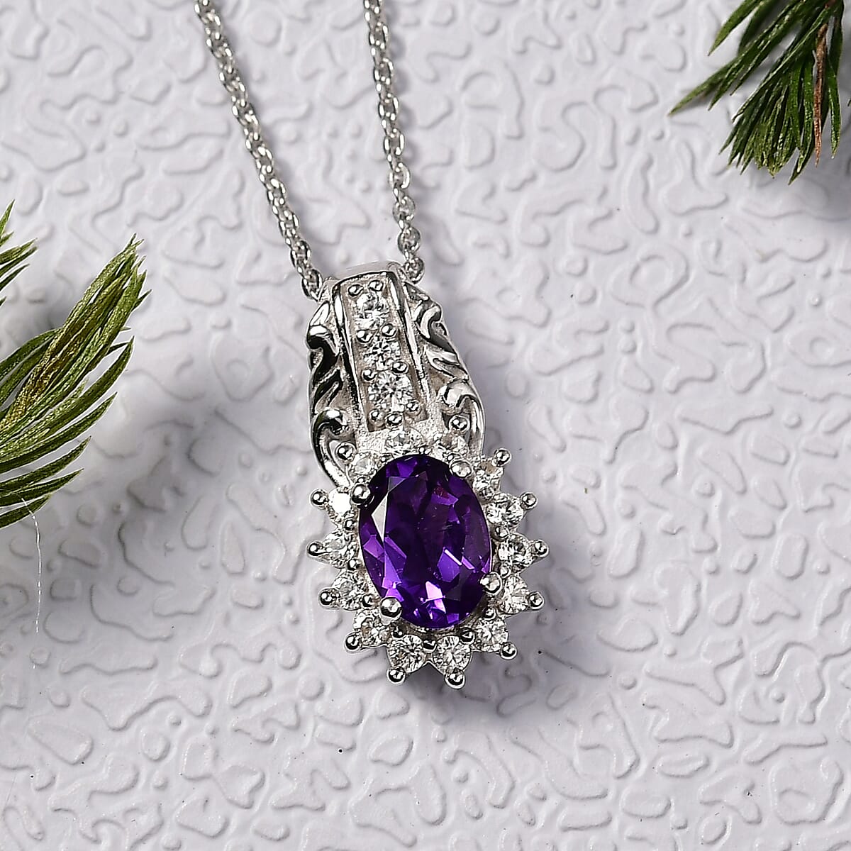 D'Joy African Amethyst and White Zircon 1.20 ctw Pendant Necklace in Rhodium Over Sterling Silver 20 Inches image number 1