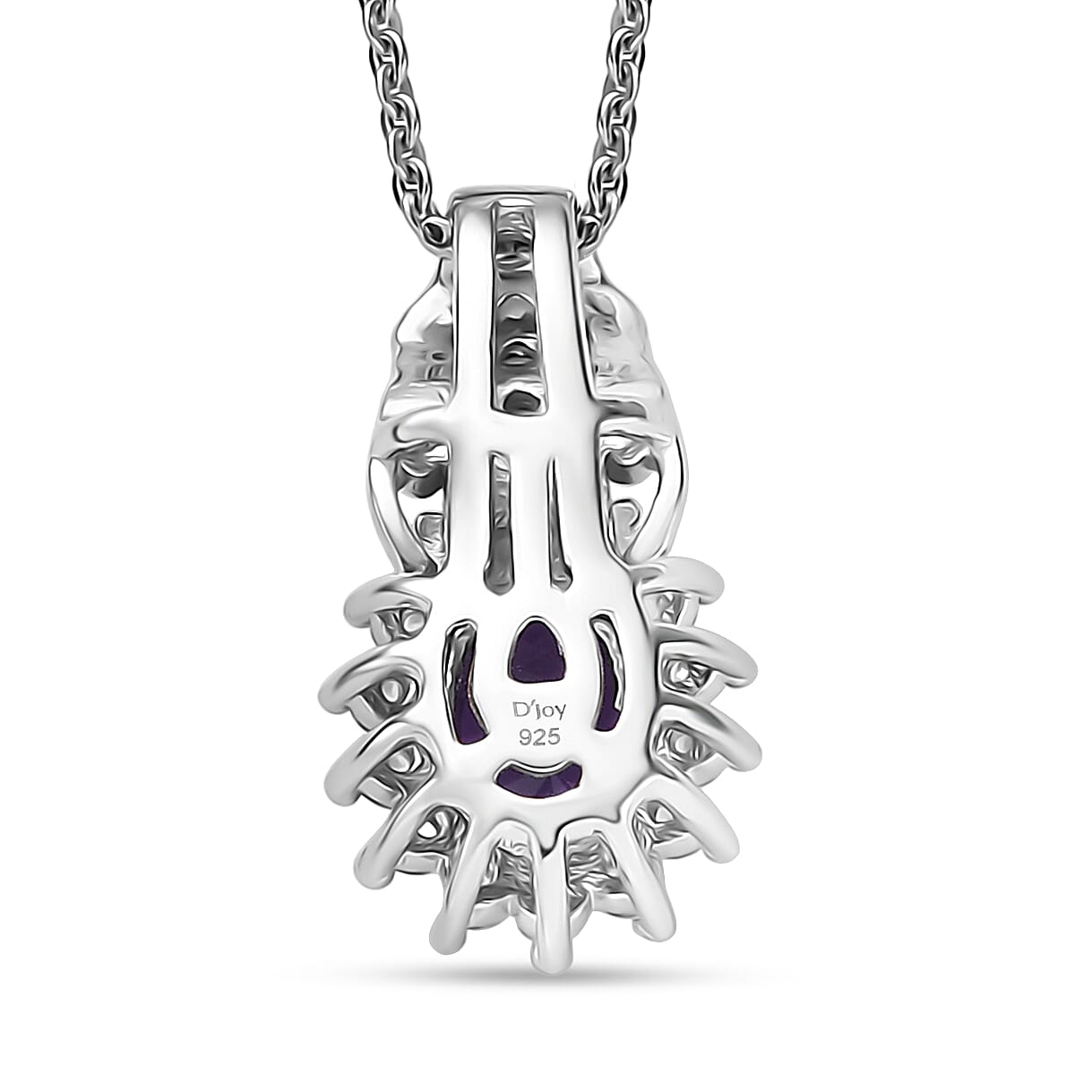 D'Joy African Amethyst and White Zircon 1.20 ctw Pendant Necklace in Rhodium Over Sterling Silver 20 Inches