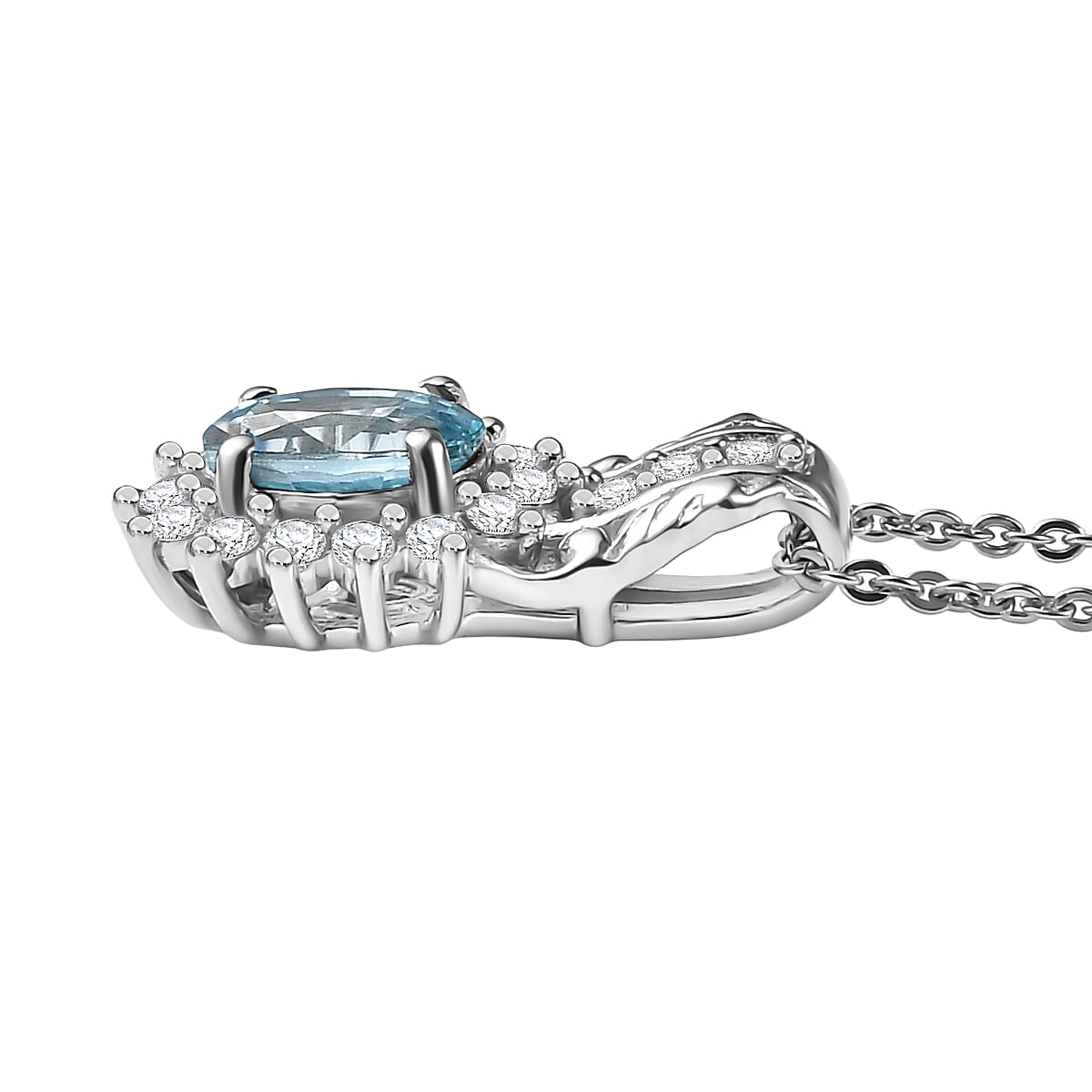 D'Joy Cambodian Blue Zircon and White Zircon 1.80 ctw Pendant Necklace in Rhodium Over Sterling Silver 20 Inches image number 3