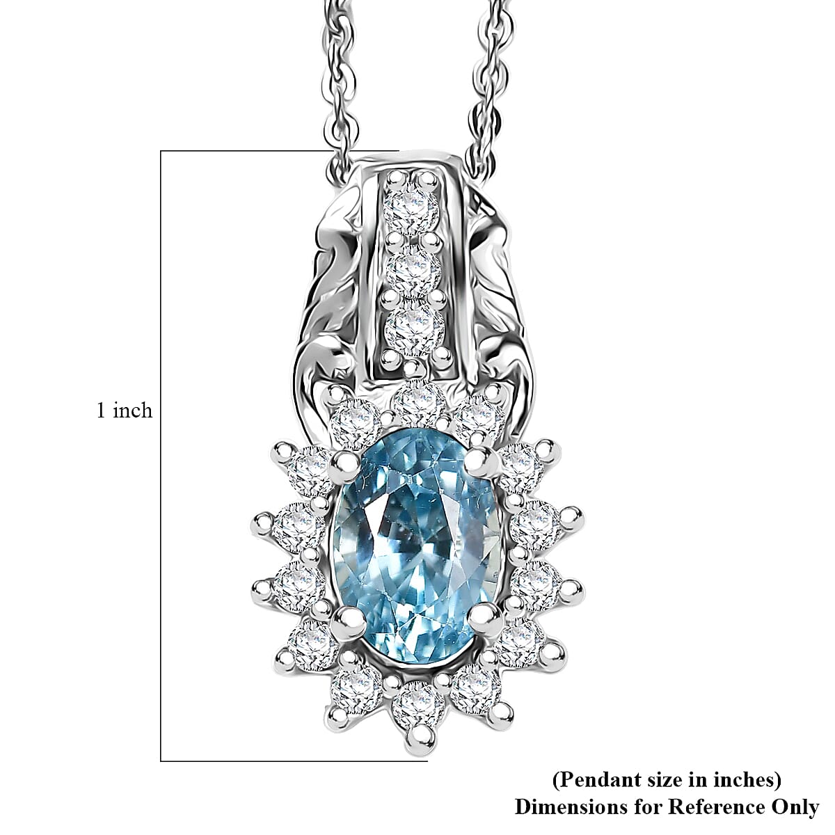D'Joy Cambodian Blue Zircon and White Zircon 1.80 ctw Pendant Necklace in Rhodium Over Sterling Silver 20 Inches image number 6