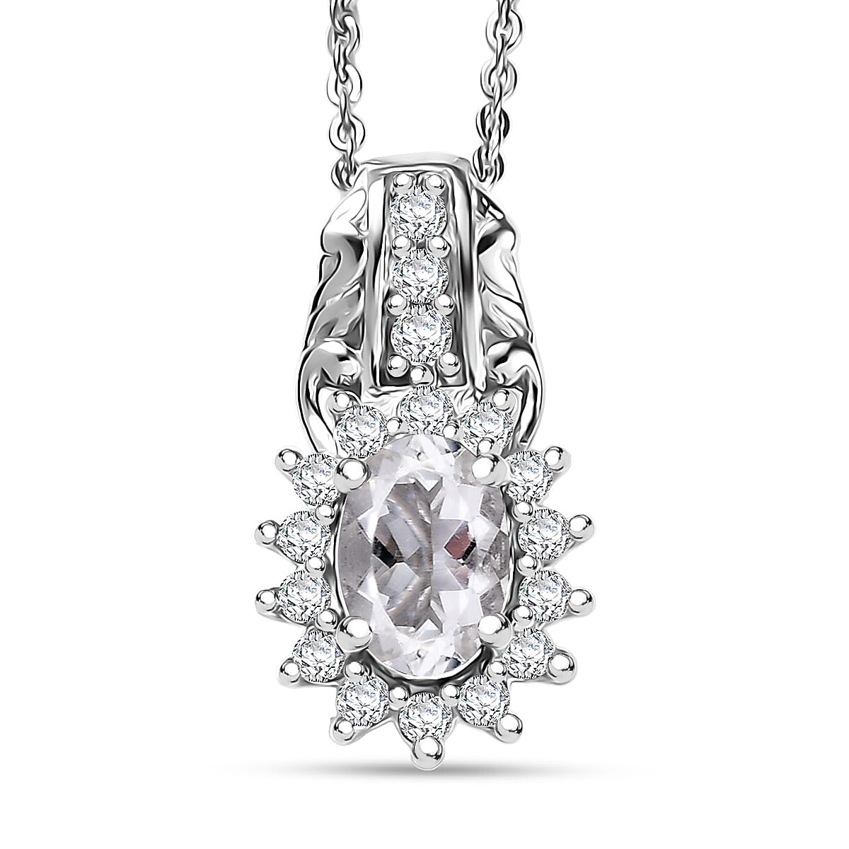 D'Joy White Topaz and White Zircon 1.10 ctw Pendant Necklace in Rhodium Over Sterling Silver 20 Inches image number 0