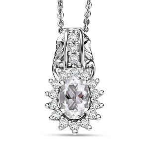 D'Joy White Topaz and White Zircon 1.10 ctw Pendant Necklace in Rhodium Over Sterling Silver 20 Inches