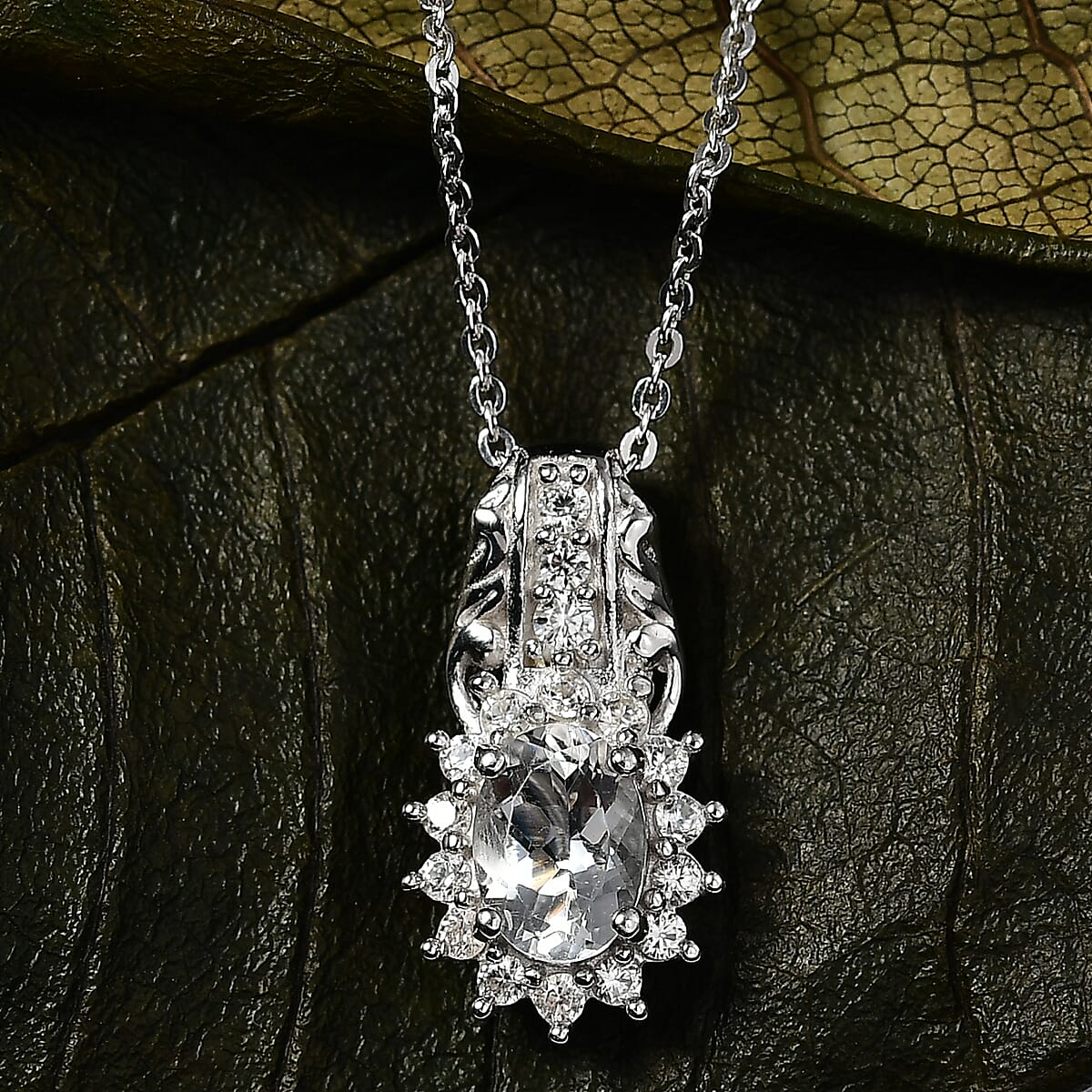 D'Joy White Topaz and White Zircon 1.10 ctw Pendant Necklace in Rhodium Over Sterling Silver 20 Inches image number 1