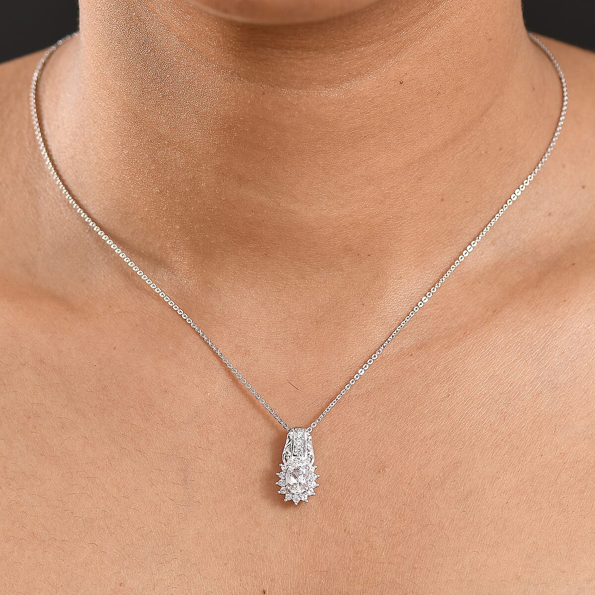 D'Joy White Topaz and White Zircon 1.10 ctw Pendant Necklace in Rhodium Over Sterling Silver 20 Inches image number 2
