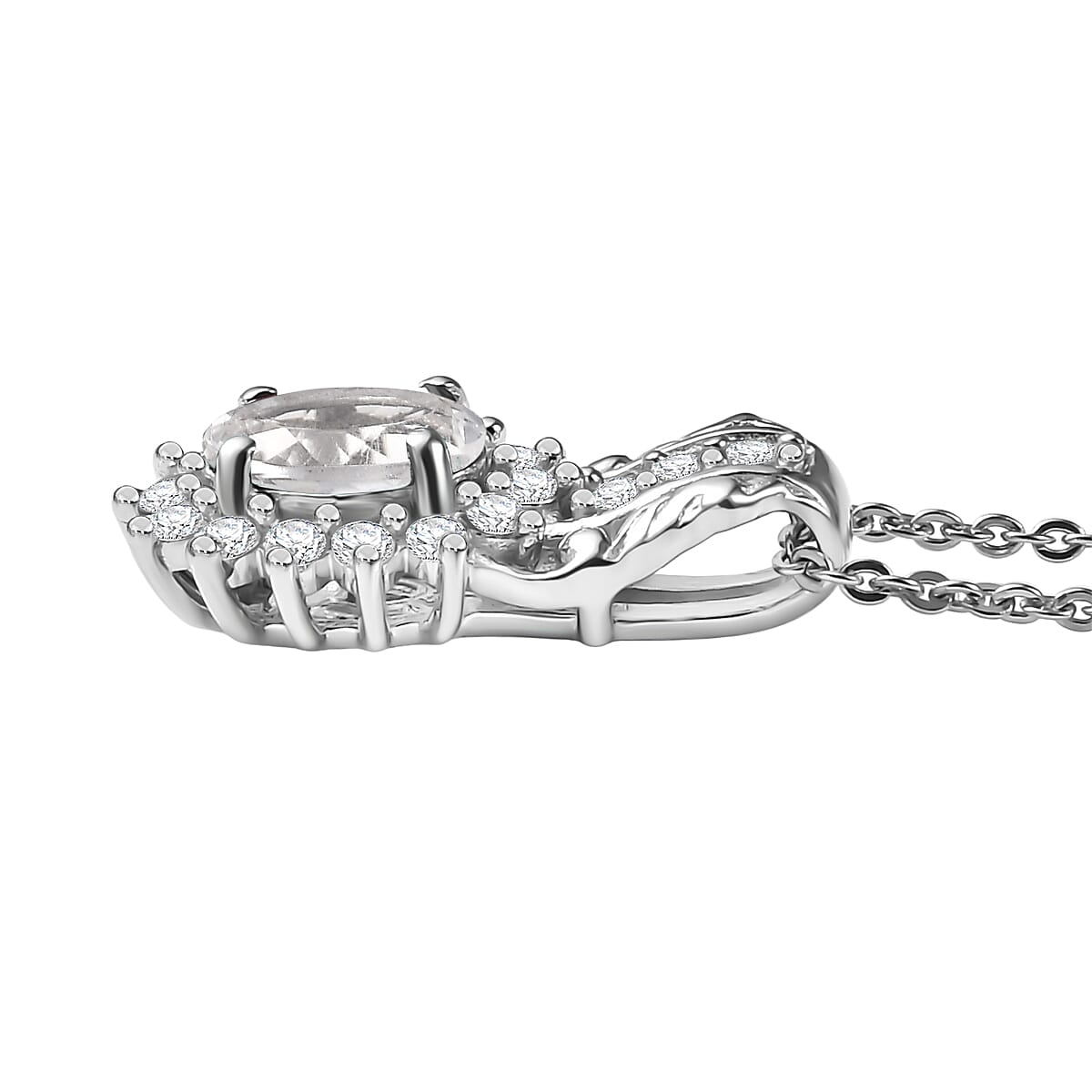 D'Joy White Topaz and White Zircon 1.10 ctw Pendant Necklace in Rhodium Over Sterling Silver 20 Inches image number 3