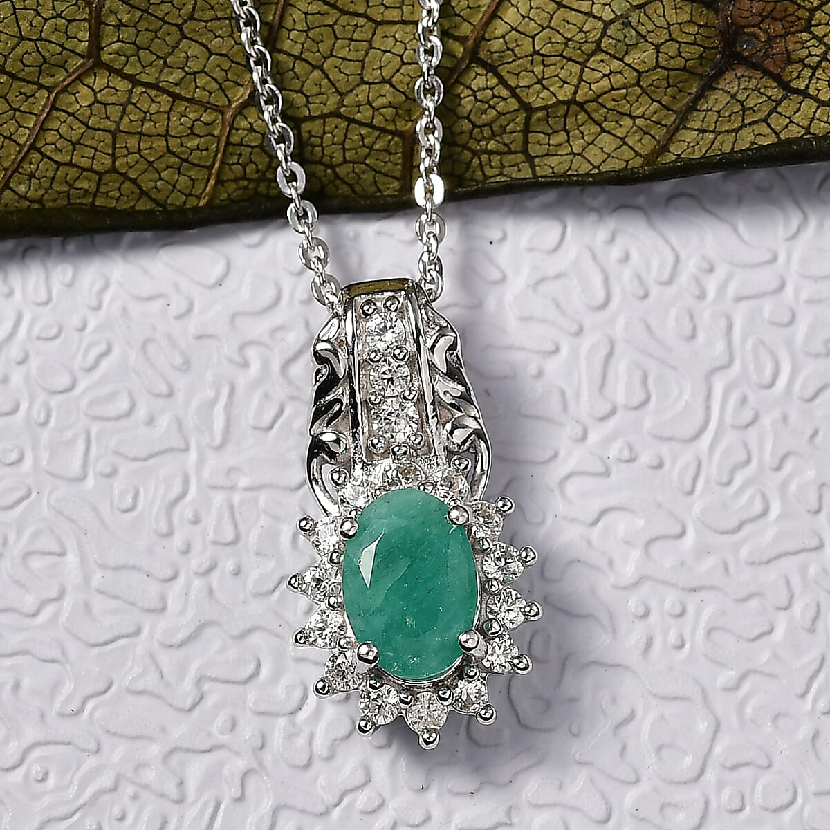 D'Joy Socoto Emerald and White Zircon 1.15 ctw Pendant Necklace in Rhodium Over Sterling Silver 20 Inches image number 1